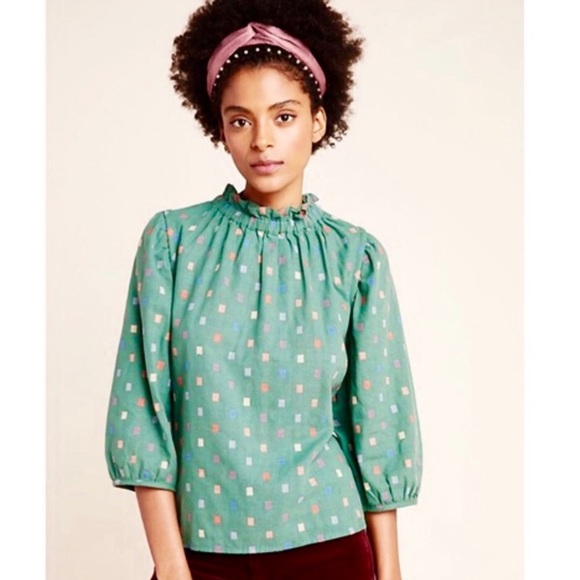 Anthropologie RO & DE Isabetta Button Back Green Blouse - Picture 2 of 4